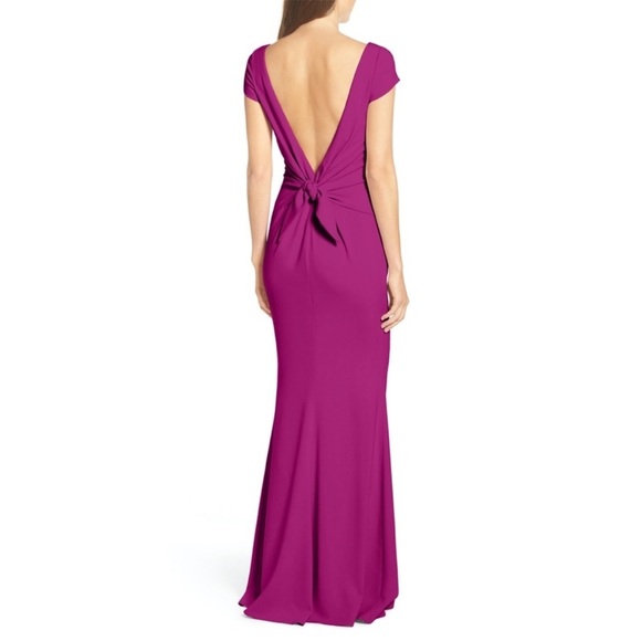 Katie May Intrigue Bow Gown Low Back Cap Sleeve Maxi Dress Burgundy Red 2 NWT - Picture 5 of 16